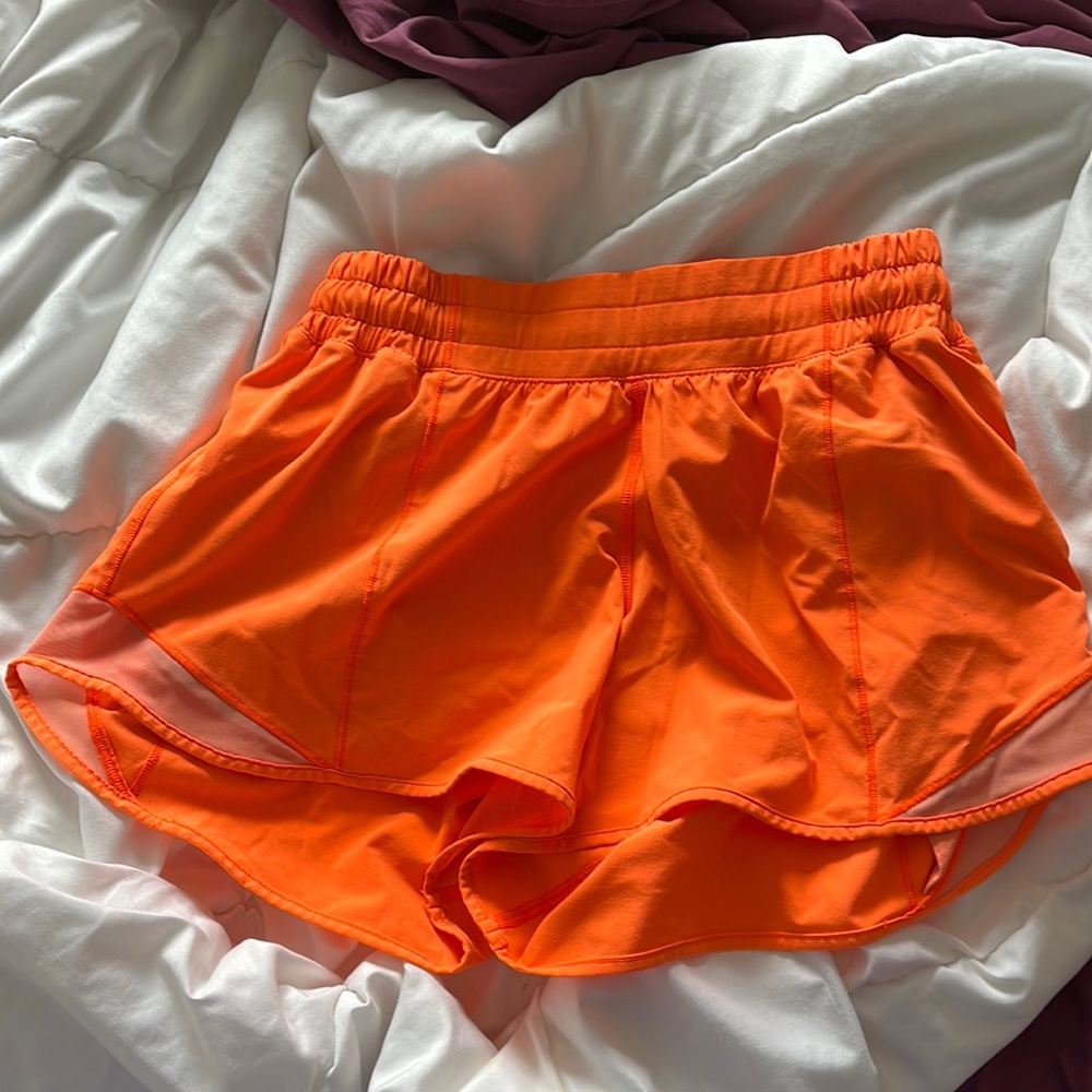 bright orange lululemon shorts size 6
